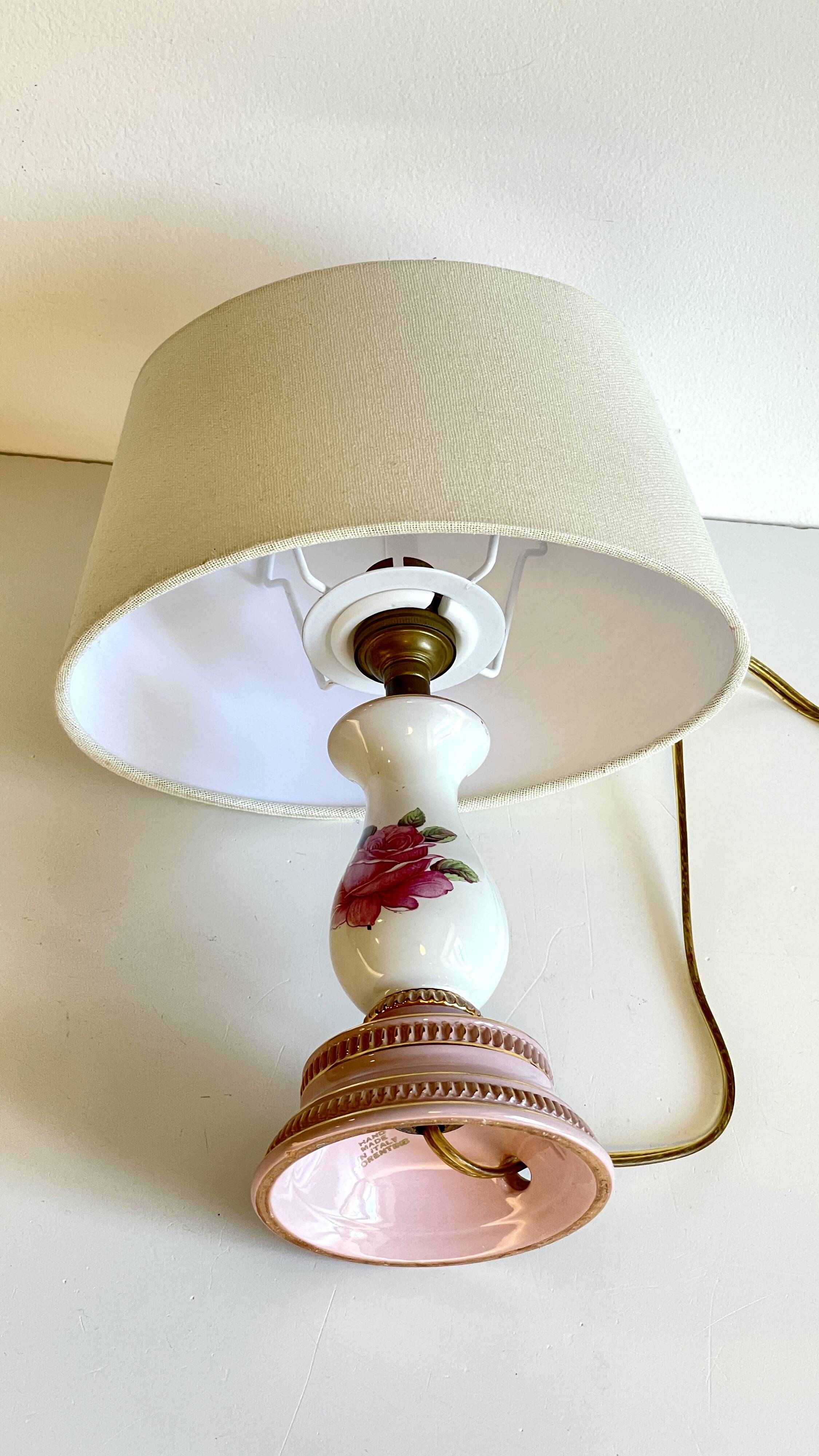 Lampe céramique italy roses et or