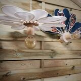 16-petal flower lamp in rattan and white linen
