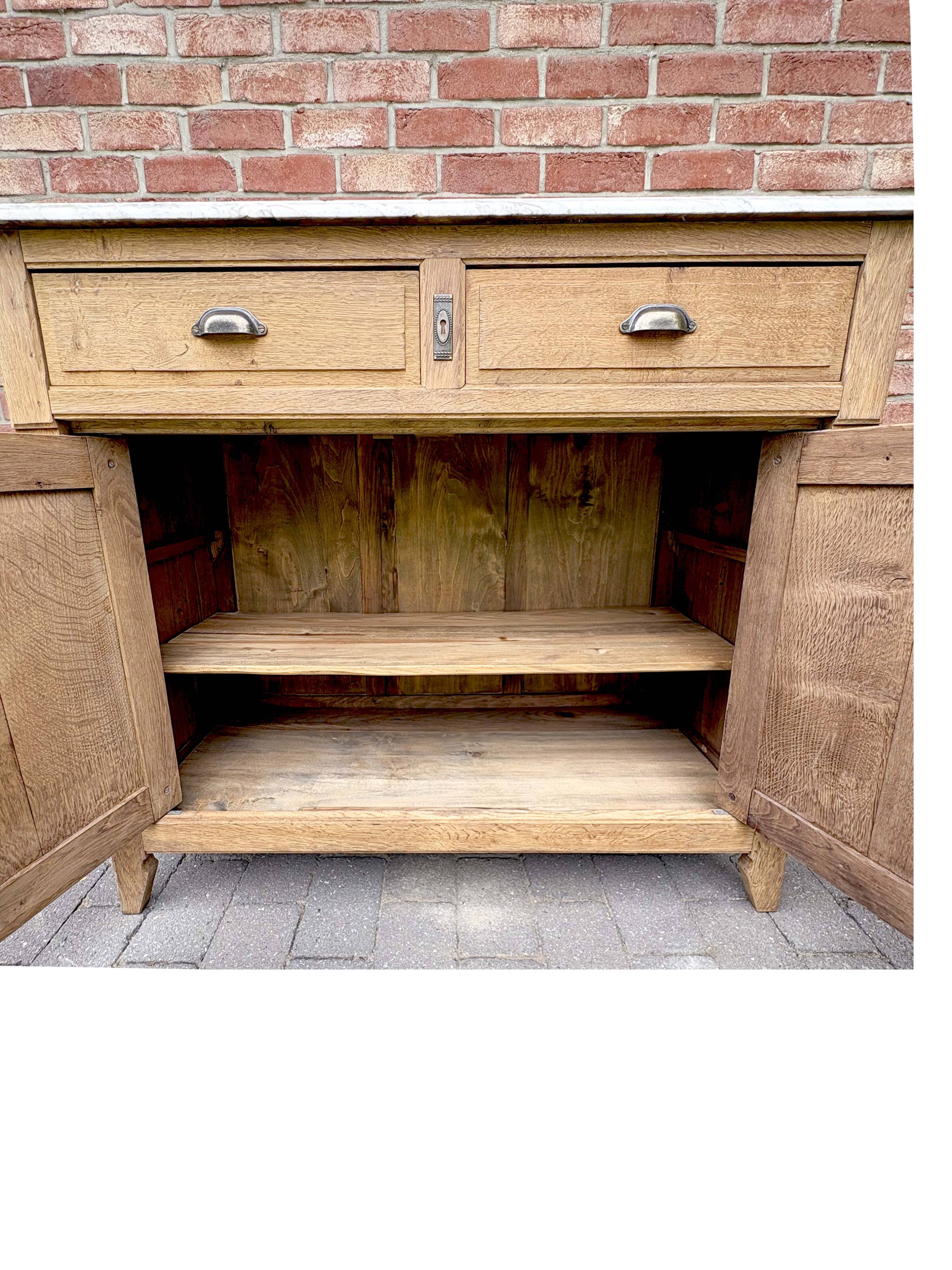 Antique Parisian buffet in oak and Carrara marble