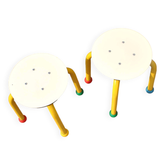 Set of 2 vintage children's stools in playful tubular metal produced by MMO Paris in 1999