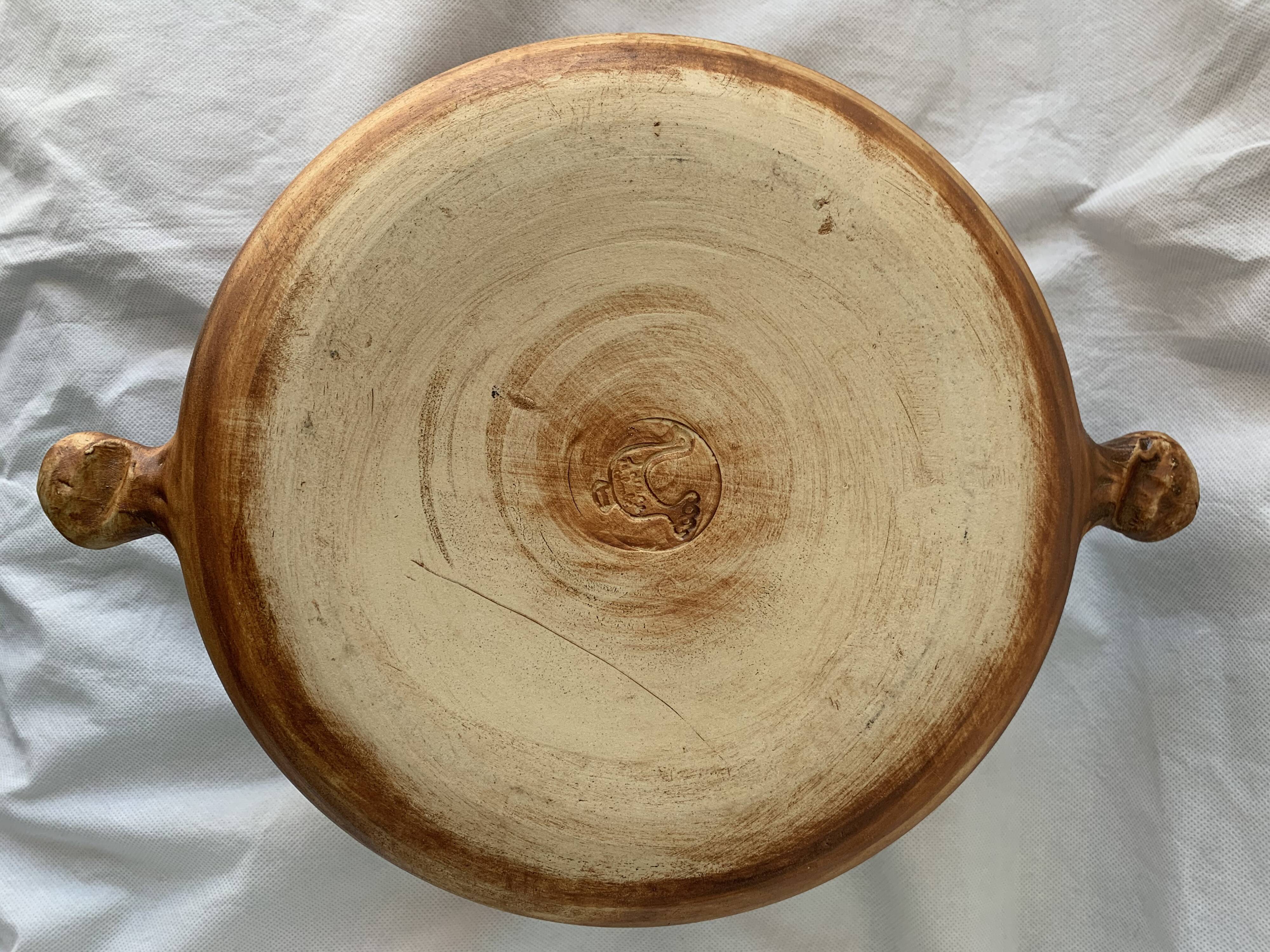 Service dish enamelled sandstone Pottery of the Vallauris Dove