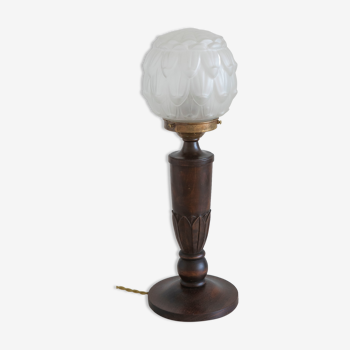 Lampe torche vintage bois et verre moulé pressé art déco