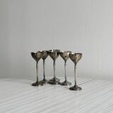 Set of 6 antique egg cups in patinated metal