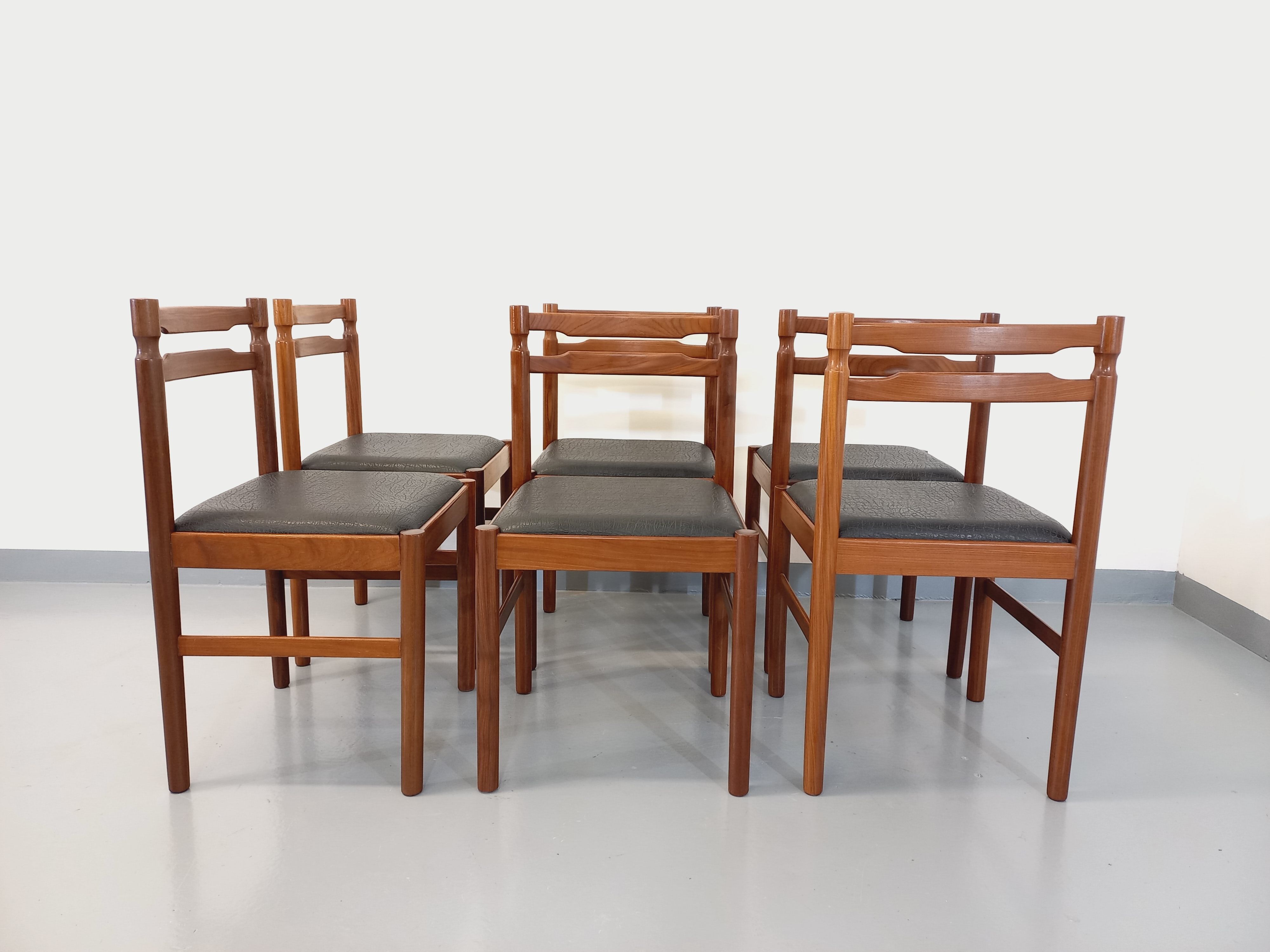 Suite of 6 vintage Scandinavian teak and skai chairs from the 60s