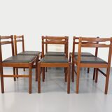 Suite of 6 vintage Scandinavian teak and skai chairs from the 60s