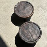 Small tripod stool low in dark brown upcycled teak