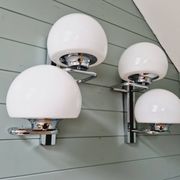 Pair of wall lights, G. Sciolari, in chrome metal and white opaline, 1970s