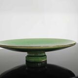 Vintage 50s-60s dish in green enamelled terracotta