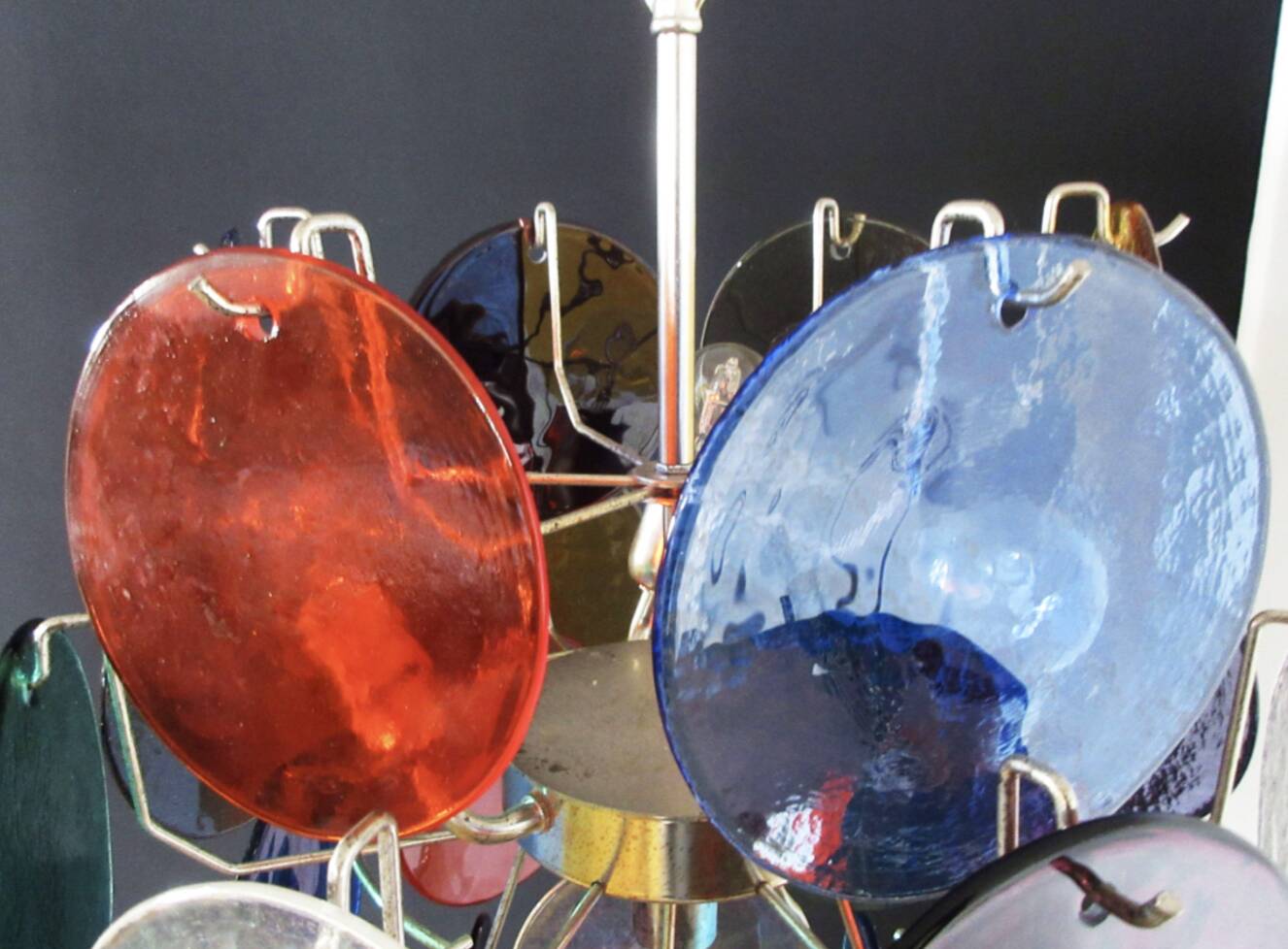 Multicoloured vintage Murano glass chandelier with 4 lights. Italy.