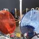 Multicoloured vintage Murano glass chandelier with 4 lights. Italy.