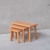 Set of Three Mid-Century Blonde Oak Nesting Tables