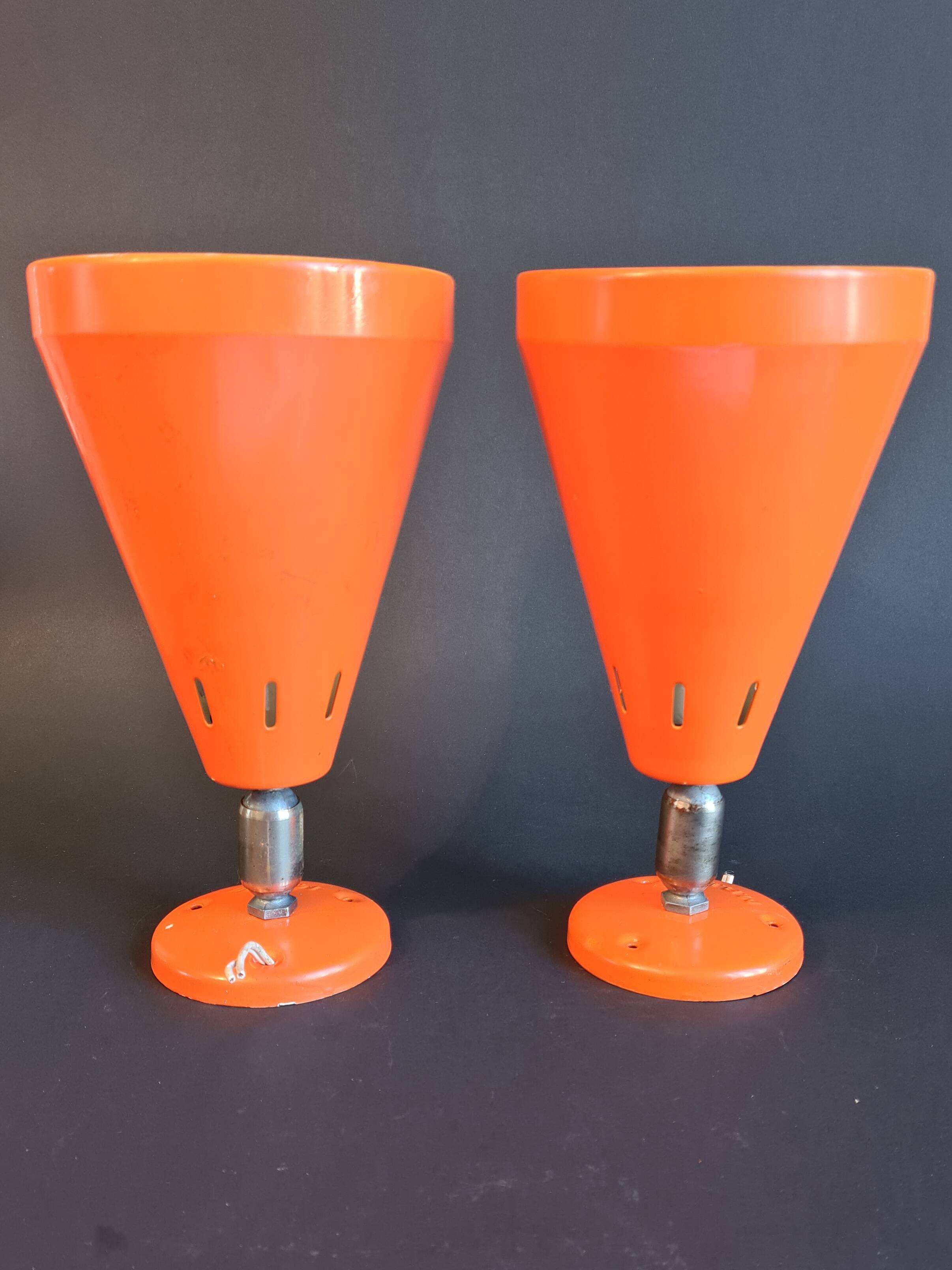 Authentic Pair of Seventies Orange wall lights from the "MBLE" brand.