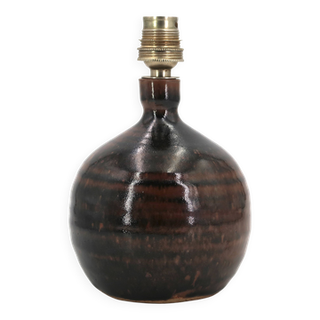 Dark brown spherical lamp in stoneware by Guy Baudat, 1970s.