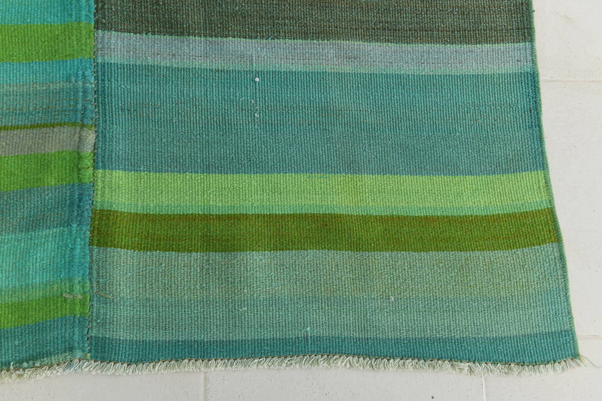 7x9 Shades Of Green Vintage Kilim Rug, 213x281Cm