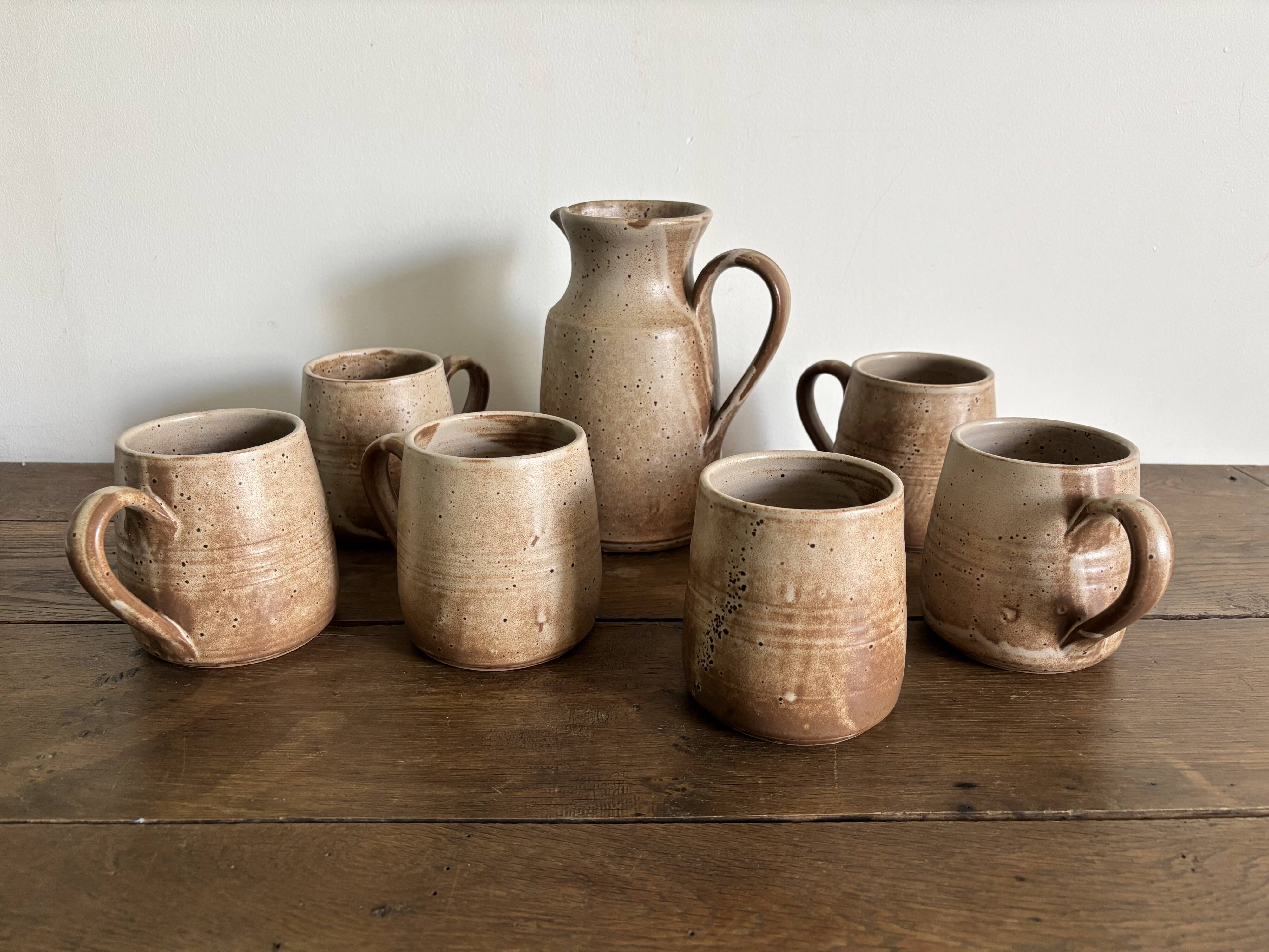 Vintage complete stoneware service – 6 mugs & jug Vallauris