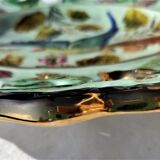 Openwork ceramic dish decorated bird and flowers style monaco bordered gold