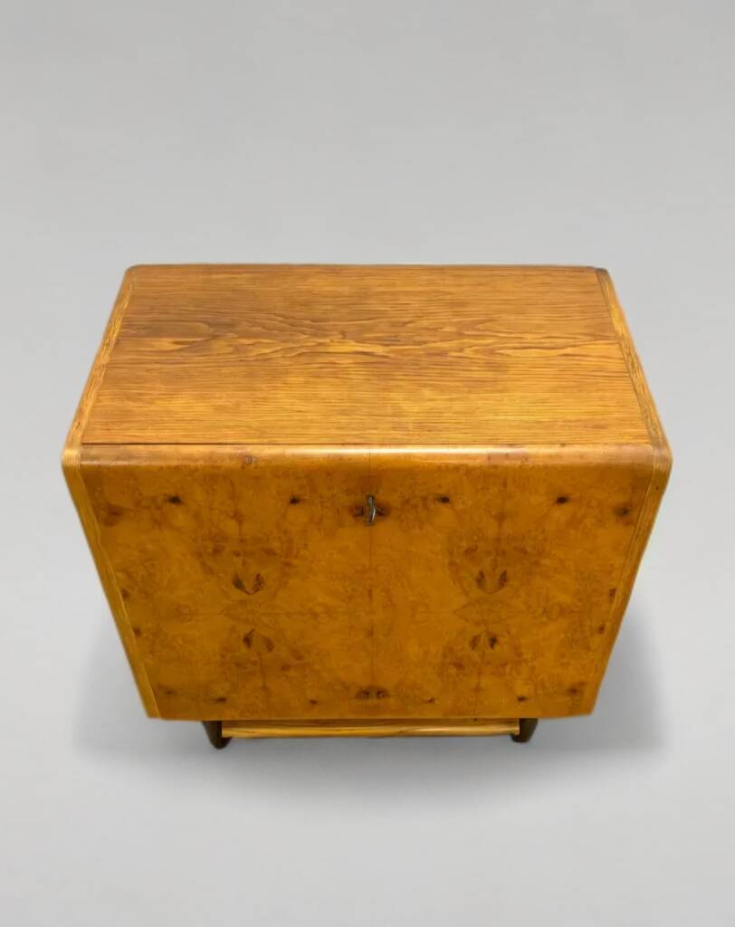 Vintage Czech Burr Walnut Bar Cabinet 1950s