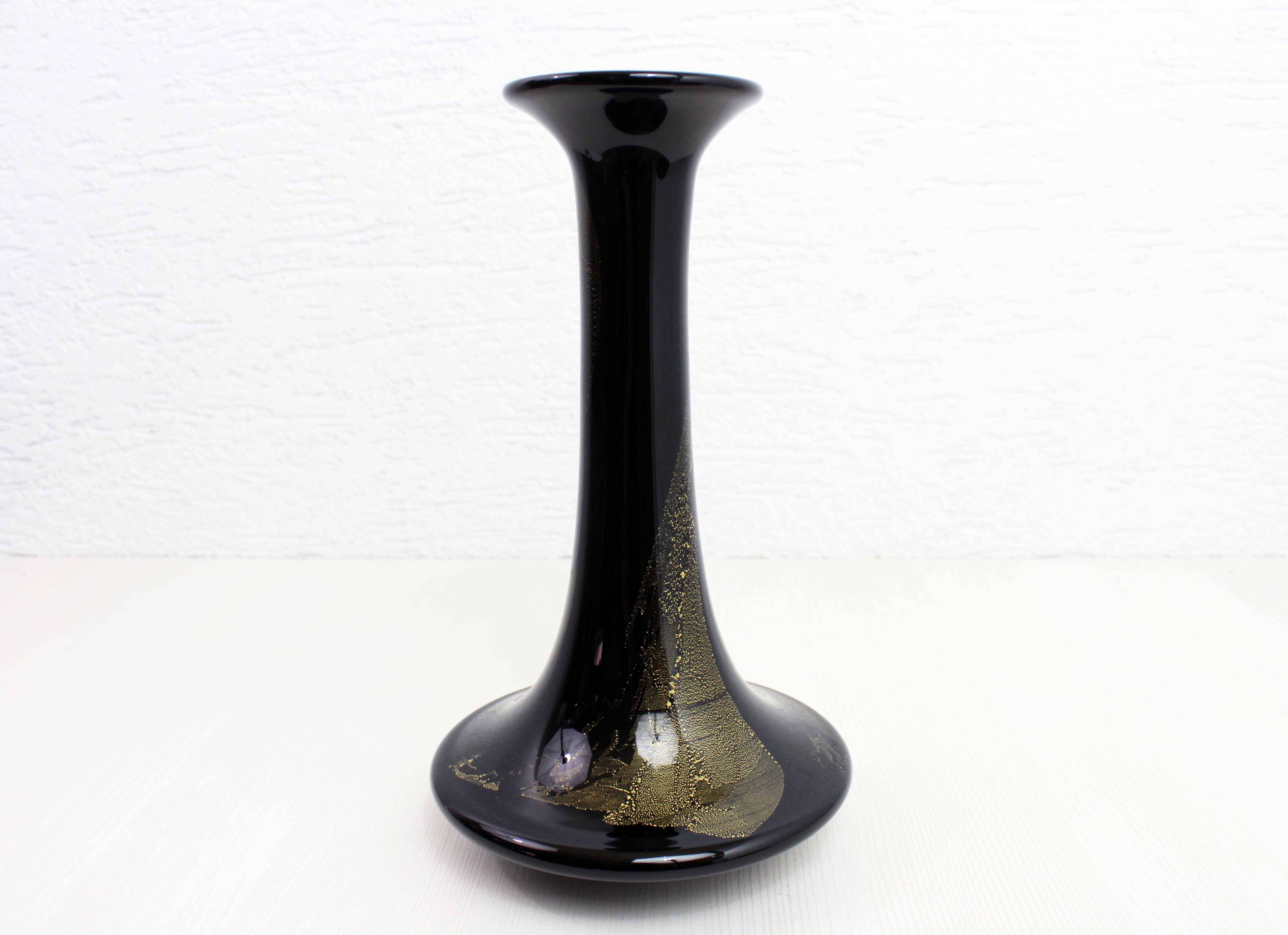 Theresienthal black and gold glass vase 1970