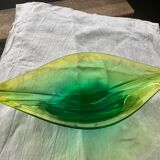Coupe à fruits en verre en forme de feuille végétal jaune vert vintage