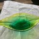 Glass fruit cup in the shape of a vintage yellow green vegetable leaf