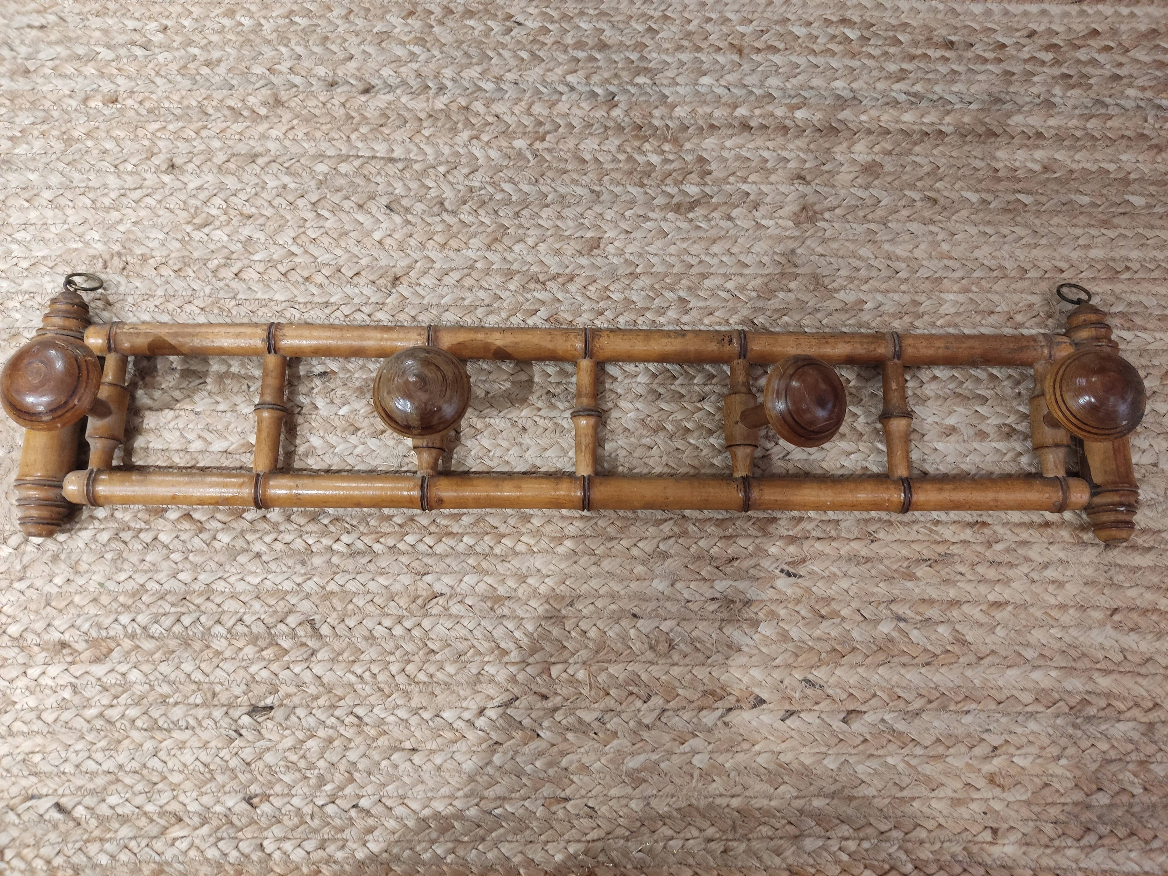 Bamboo wall-mounted coat and hat rack
