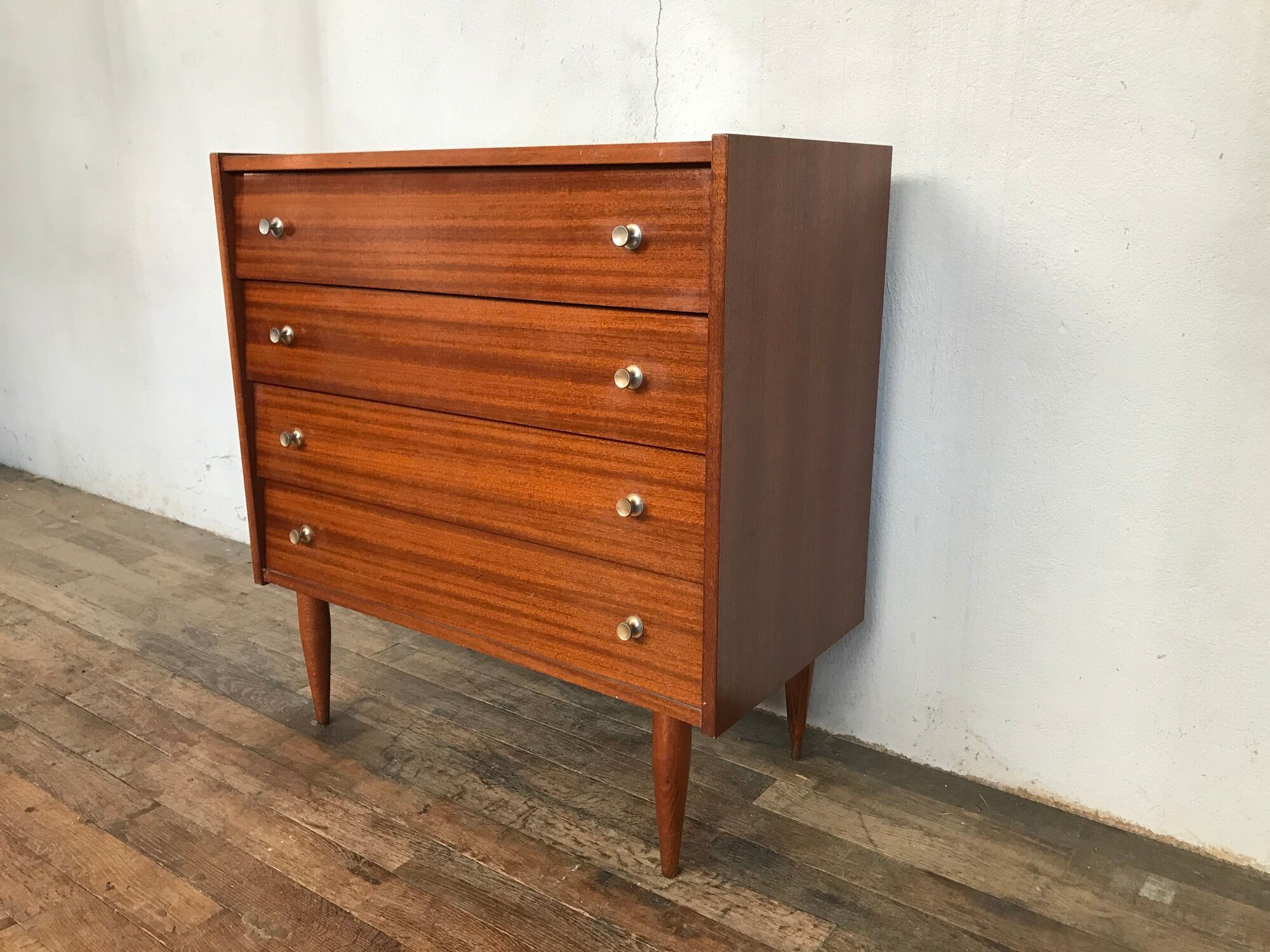 Scandinavian vintage chest of drawers with 4 exotic teak-style wooden drawers 1950 1960