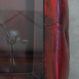 Red Cowhide Leather Chesterfield Side Table with Glass Top