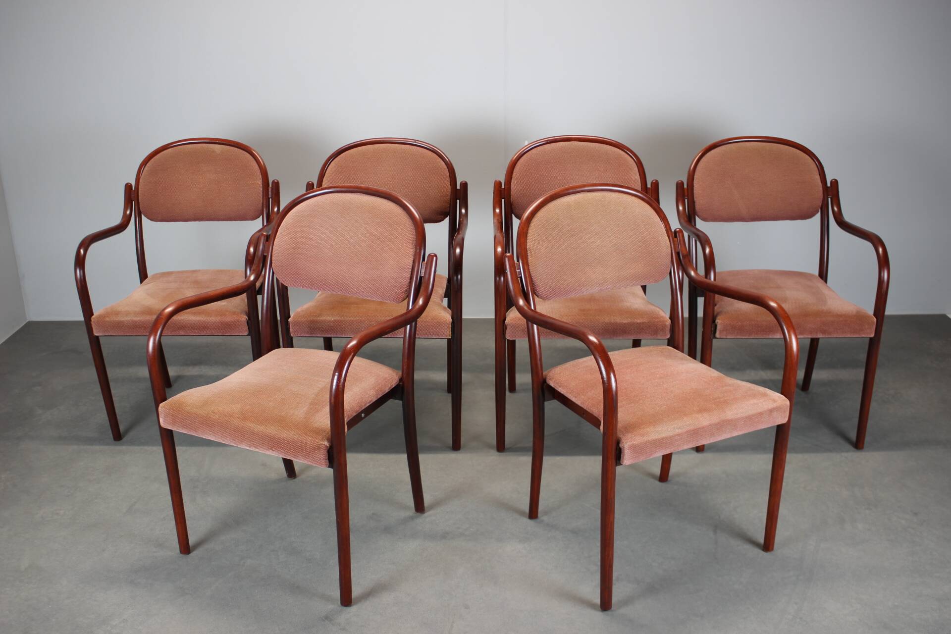 Set of six Thonet armchairs in bent wood, Vienna, Austria, 1991