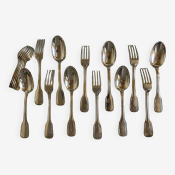 Set de 6 fourchettes, 6 cuillères, 6 petites cuillères modernistes en métal argenté