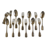 Set de 6 fourchettes, 6 cuillères, 6 petites cuillères modernistes en métal argenté