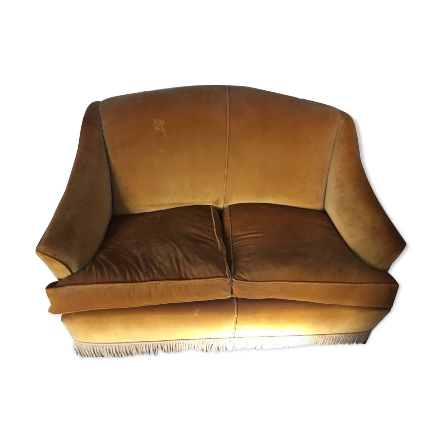 Yellow velvet sofa circa 1940