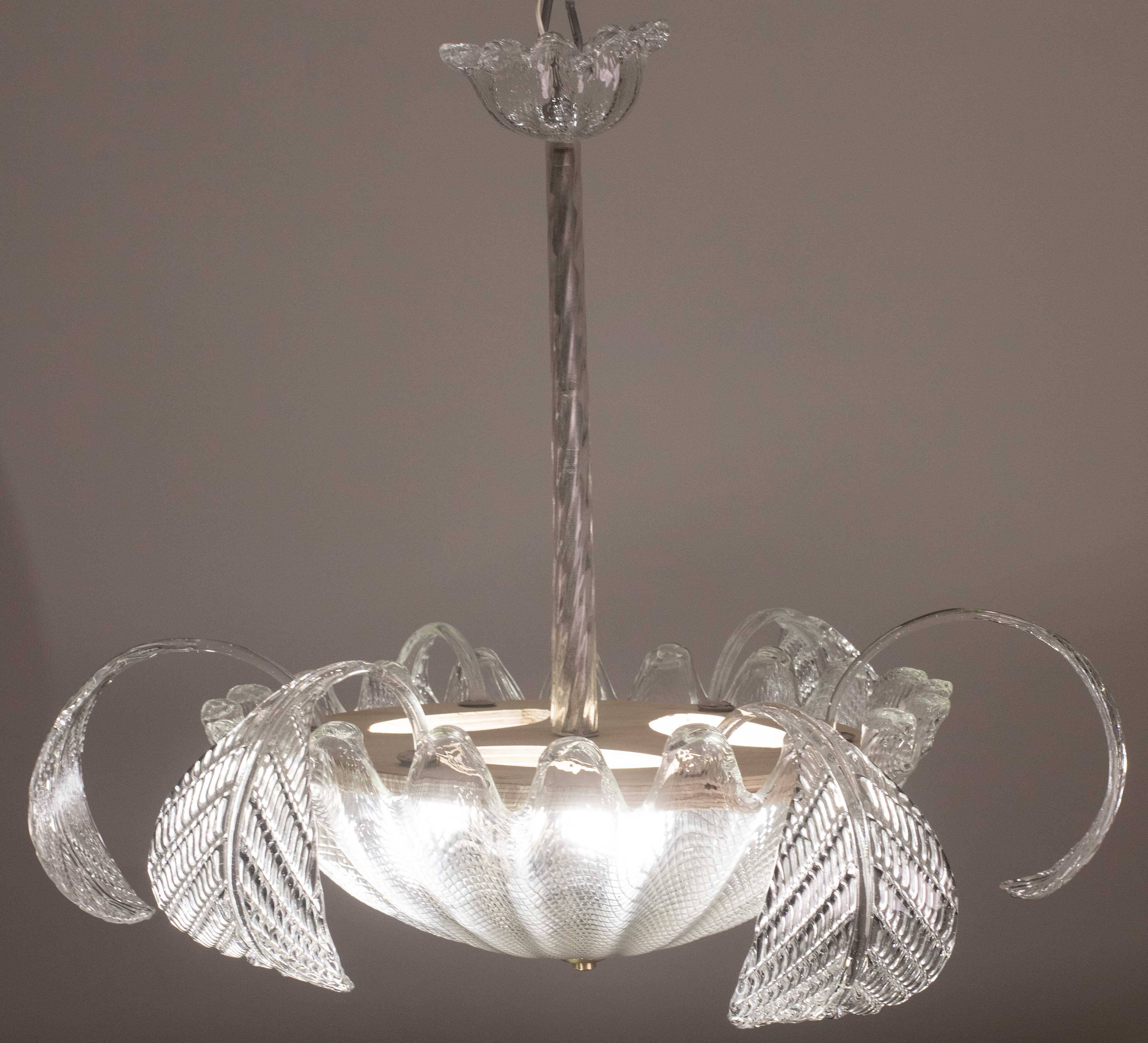 Charming Art Decò, Barovier & Toso Chandelier, Murano Glass, 1950s