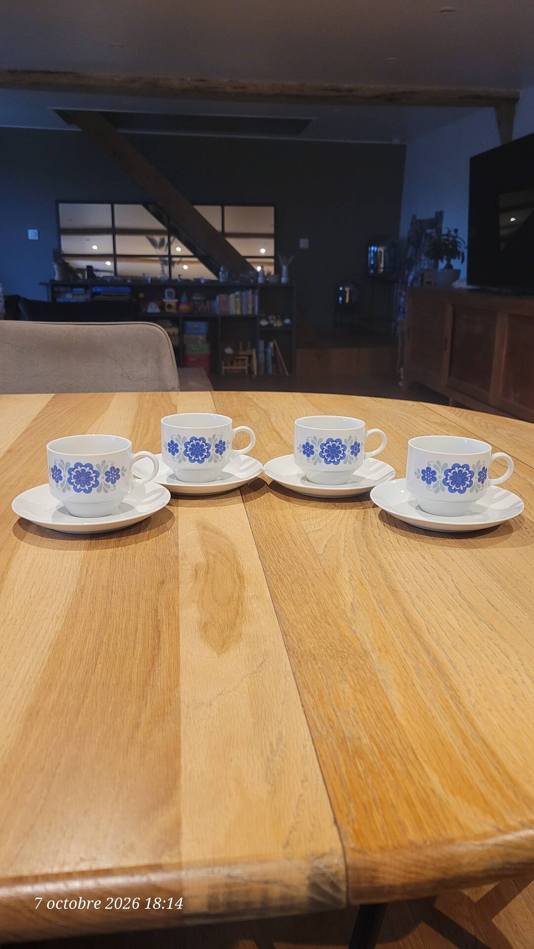 4 vintage coffee cups and their saucers