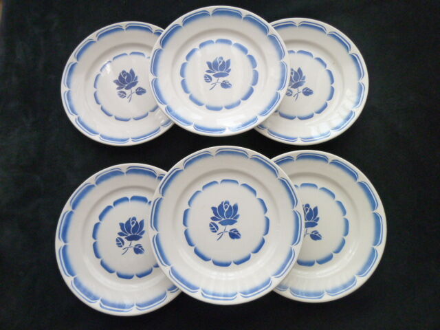 Set of 6 flat plates opaque porcelain from Badonviller