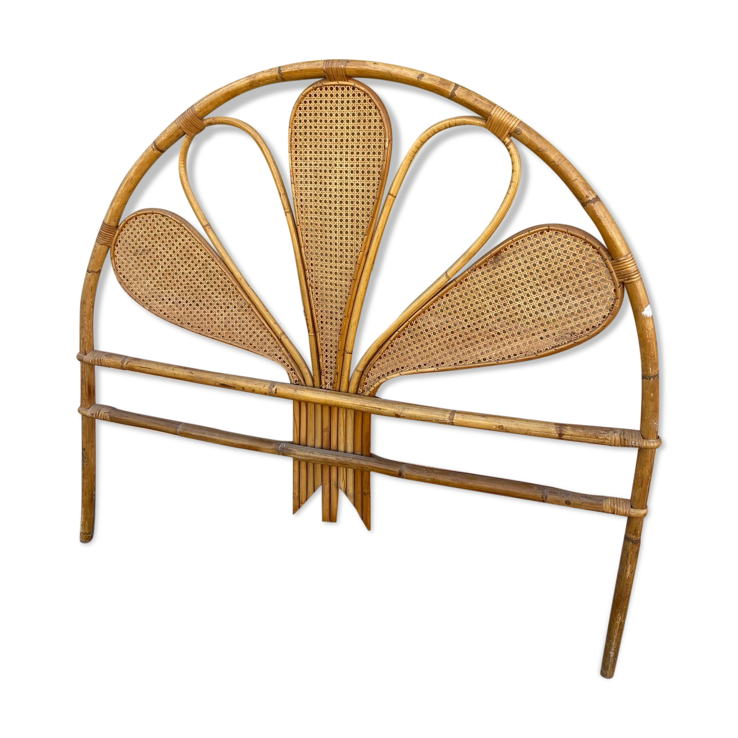 Headboard 2 people in rattan and vintage cannage