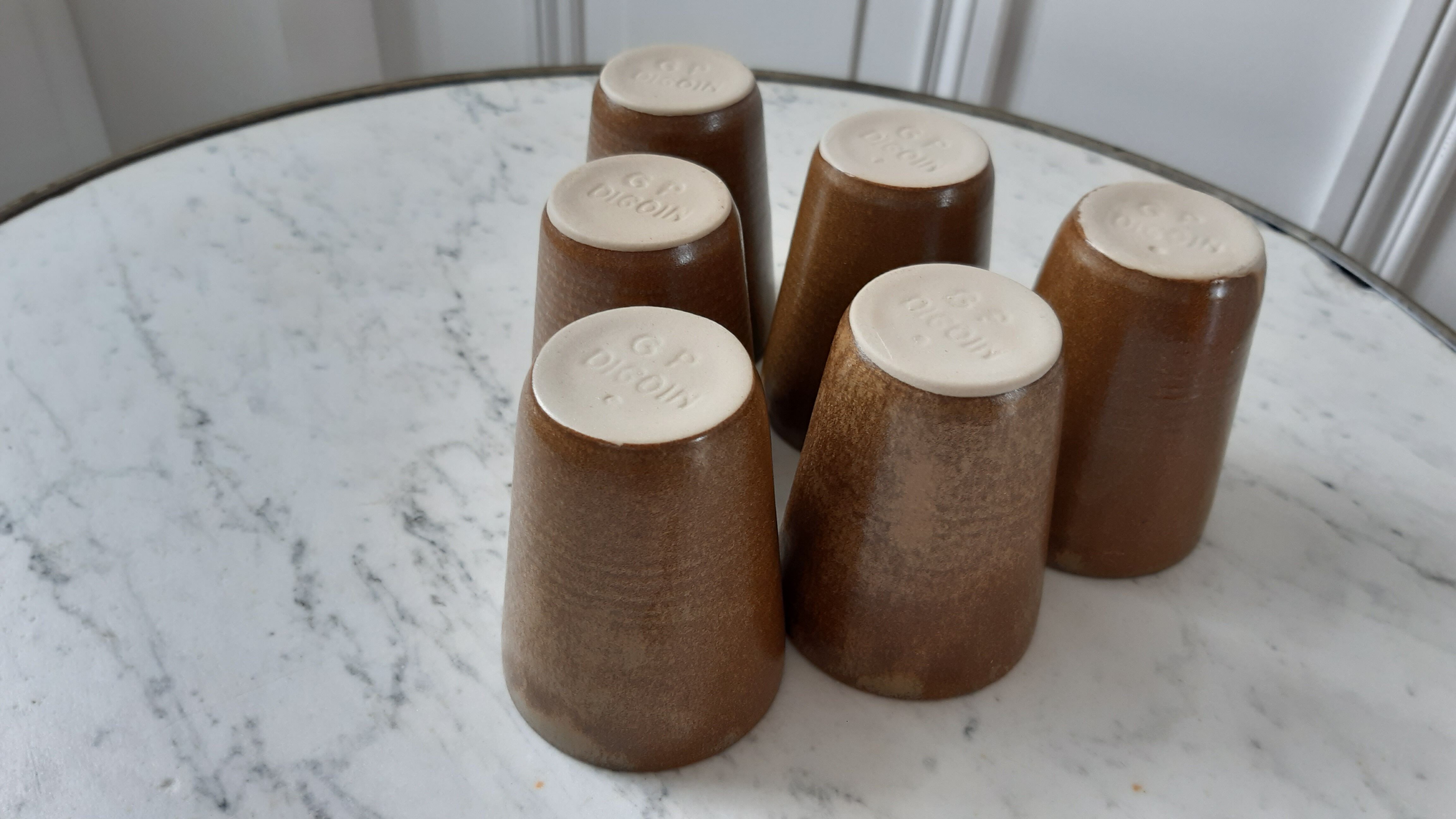 Set of 6 glasses in stoneware Digoin Sarreguemines 70s