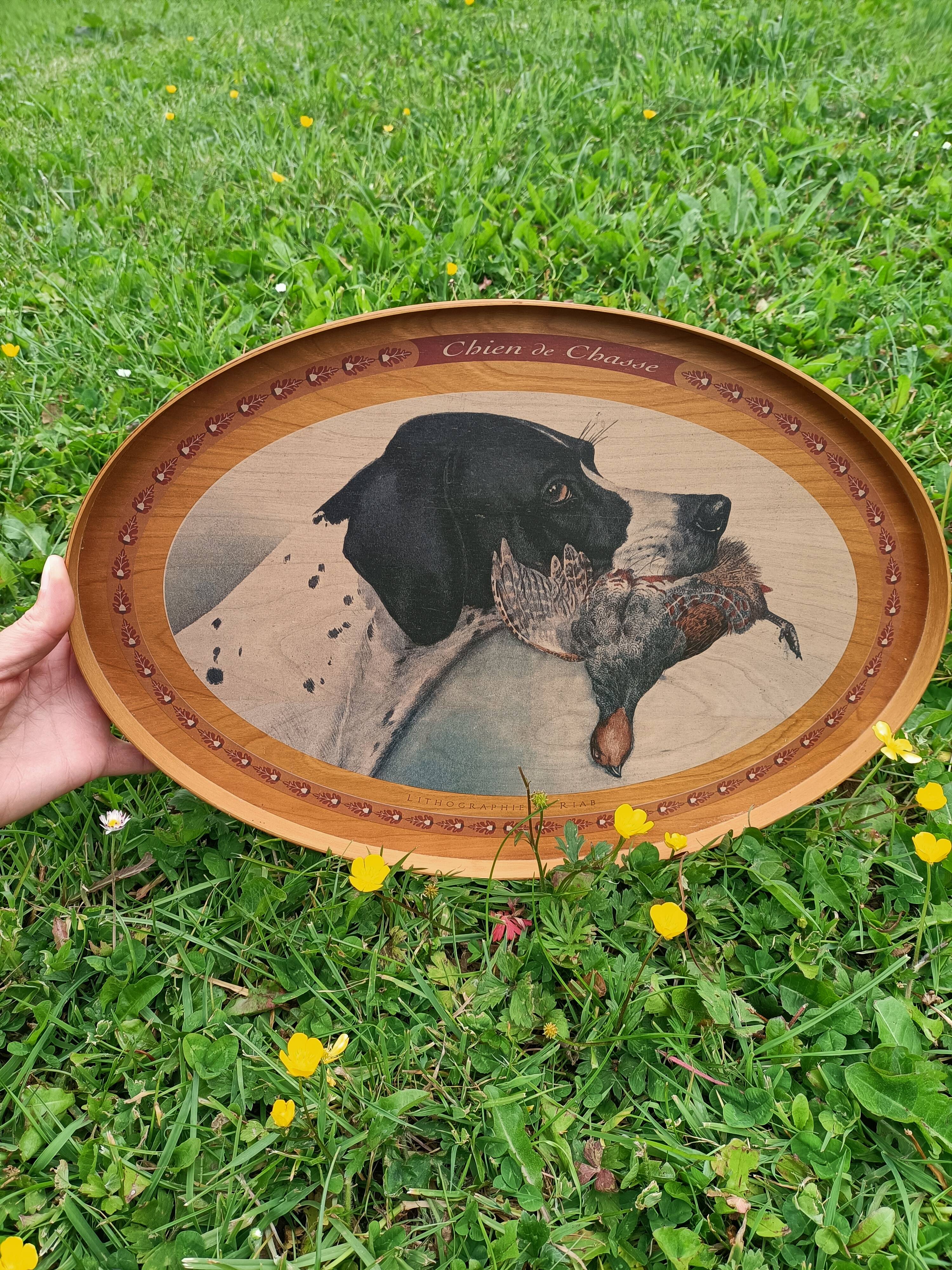 Plateau rétro Chien de Chasse Lithographie de Riab 💐