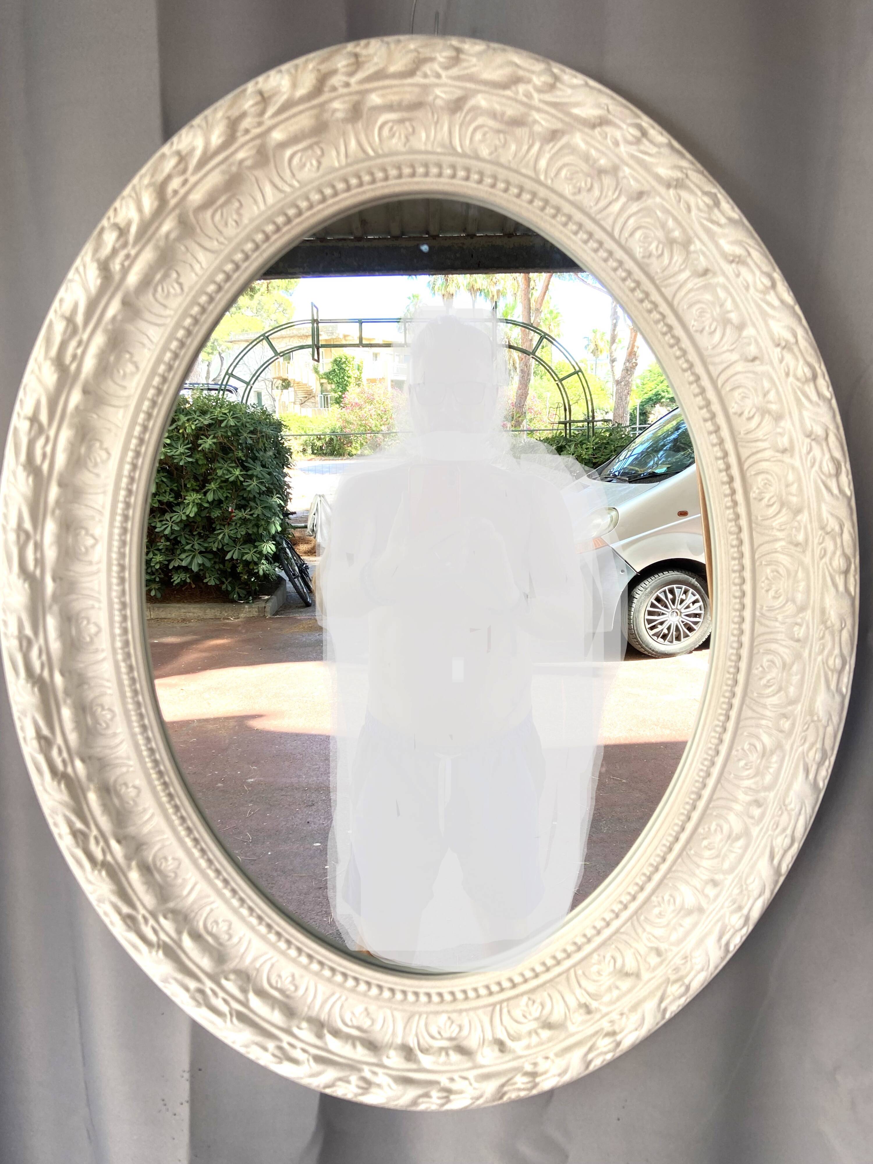 Large White Stucco Wooden Mirror Shabby Chic Baroque Decorative Art