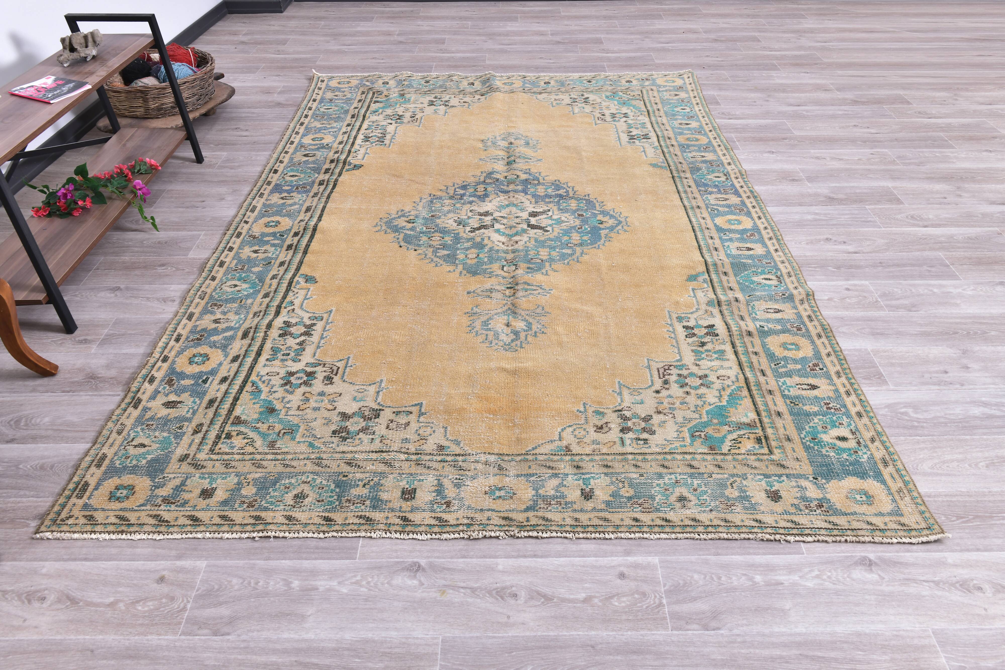 7x9  Orange &  Blue Turkish Area Rug 207x289Cm SK 240623
