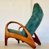 Vintage Danish Holserbro Møbelfabrik Lounge Chair & Stool in Green Suede