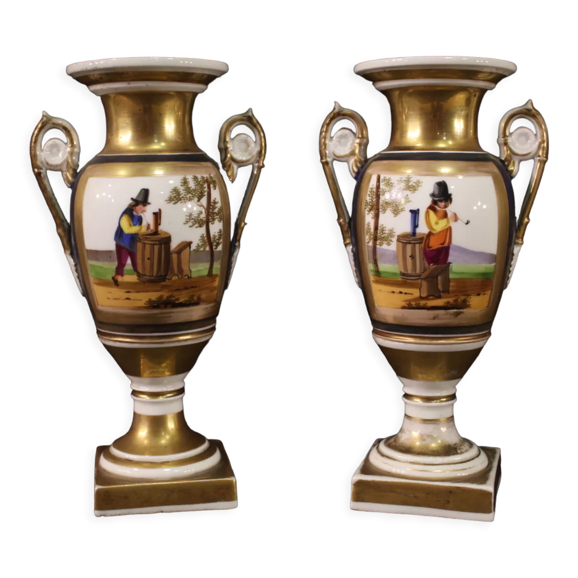 Pair of French XIXth century hand painted ceramic vases