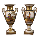 Pair of French XIXth century hand painted ceramic vases
