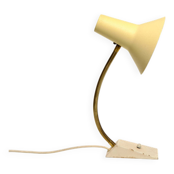 Swan neck lamp, desk lamp, SIS, vintage, brass, beige, 60s
