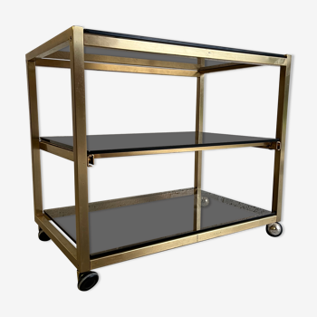 Golden metal and smoked glass service trolley 70s