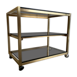 Gold metal and smoked glass serving trolley from the 70s