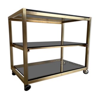 Gold metal and smoked glass serving trolley from the 70s
