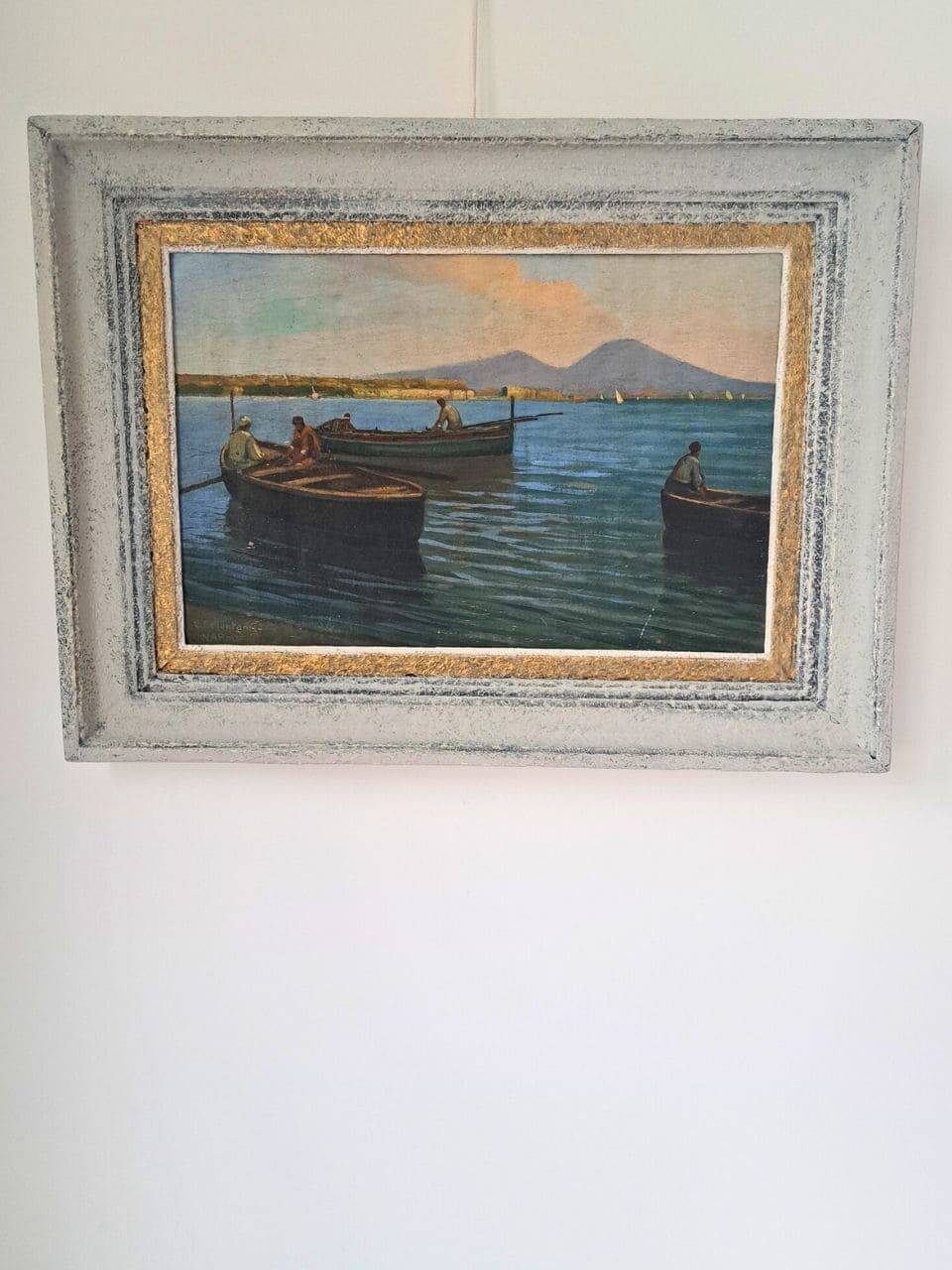 Ancient table oil on panel by Ermando Bellantonio