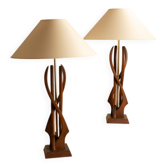 Paire de lampes organiques en bois - USA 1960