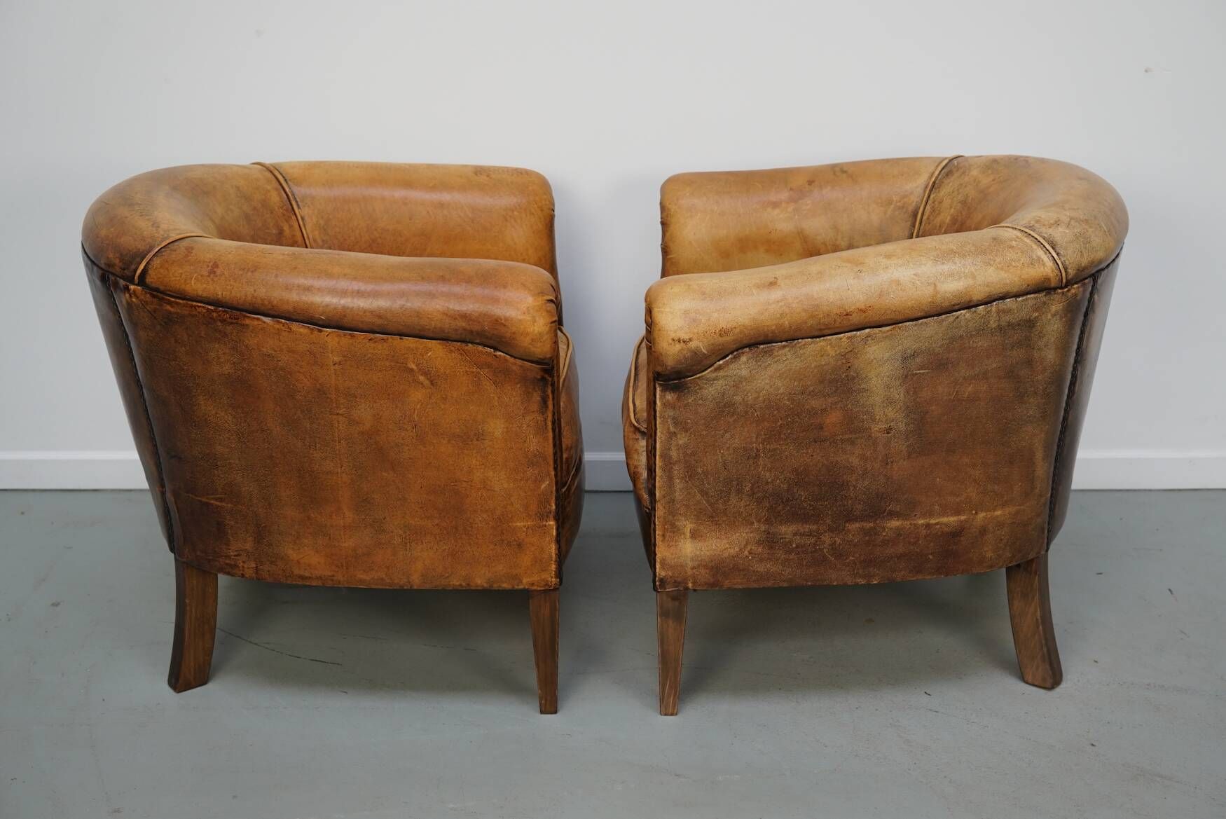 Vintage Dutch Cognac Leather Club Chairs, Set of 2