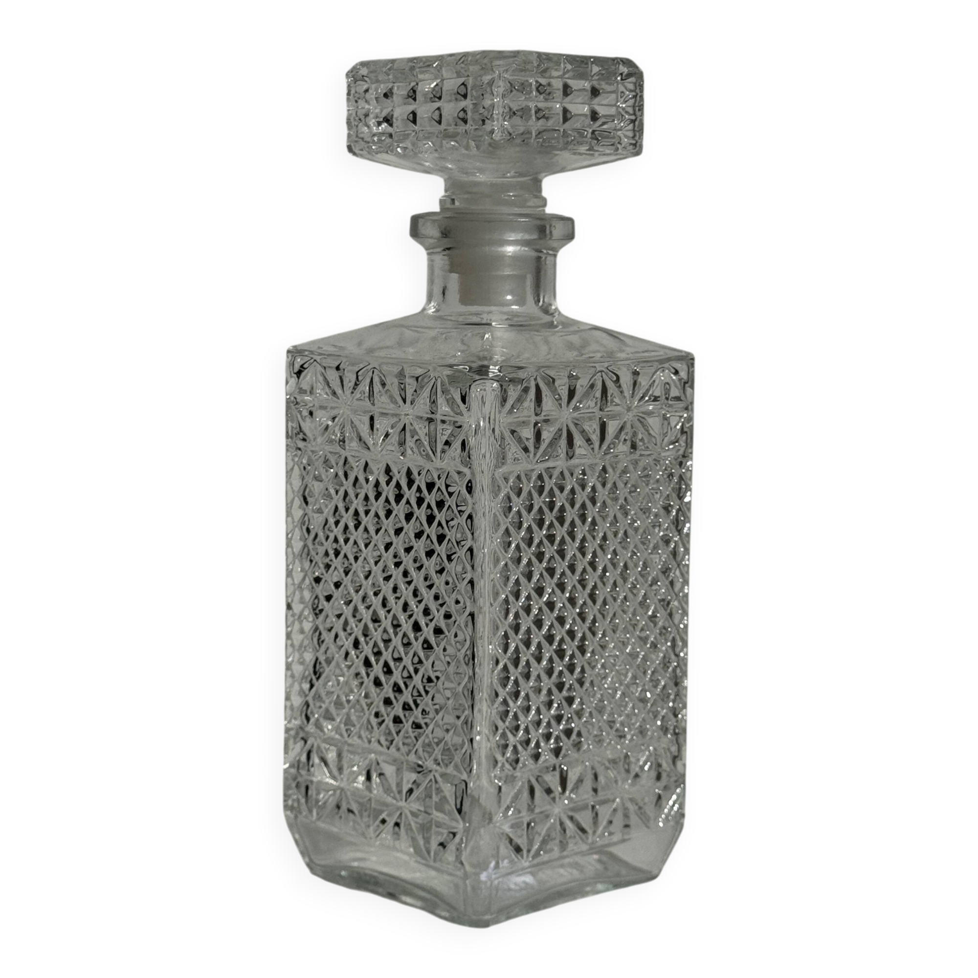 Vintage glass whisky carafe with diamond points H23 L9